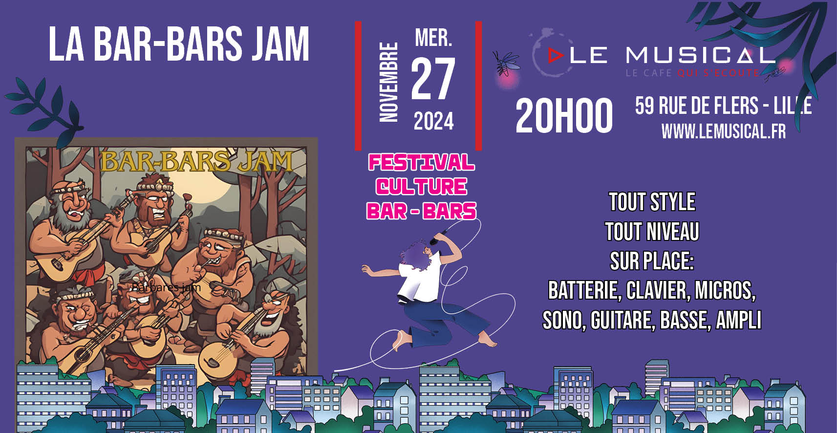 Fest culture bar bars: La bar-bars jam Le 27 nov 2024