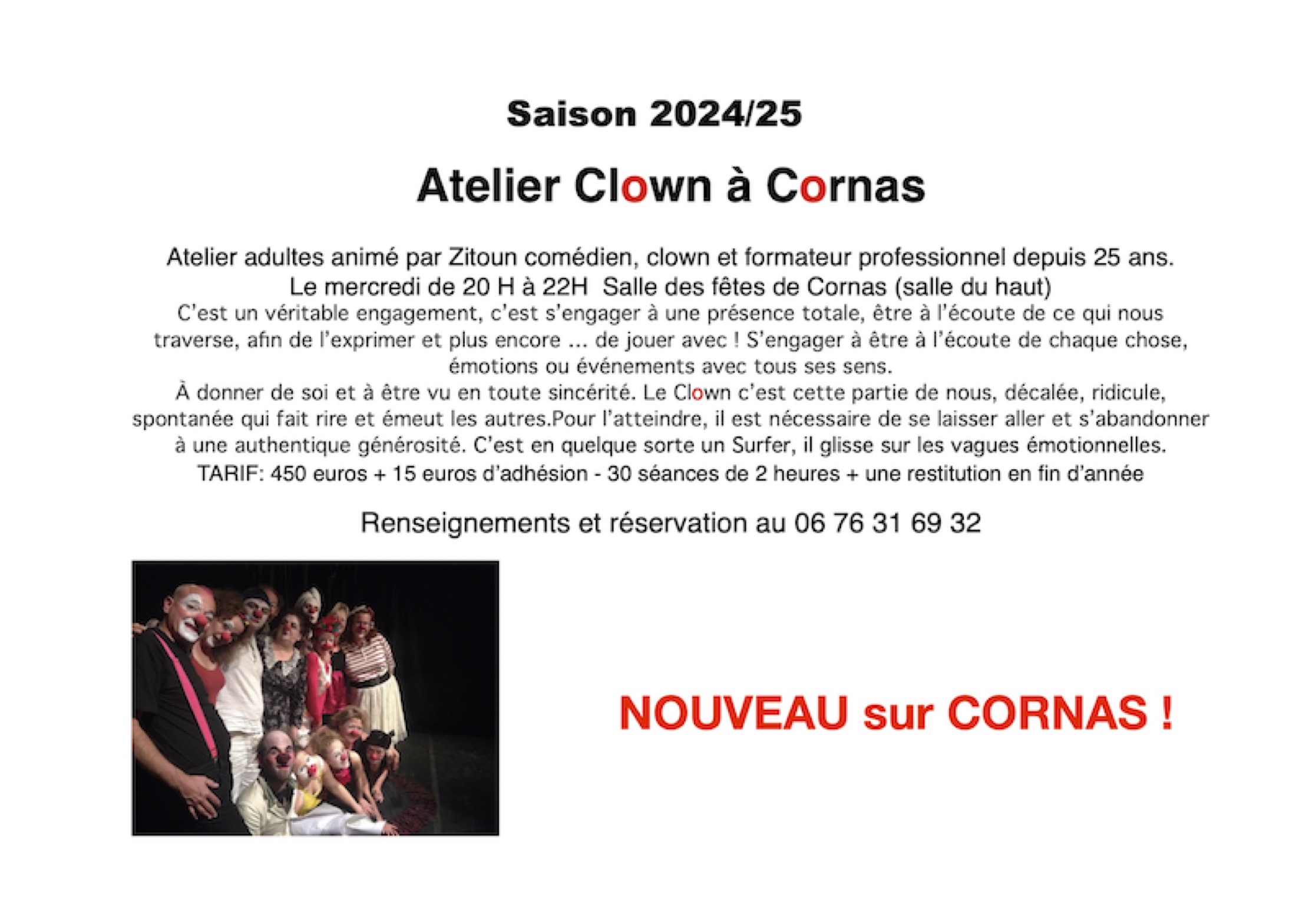 Atelier Clown à Cornas Du 11/9/2024 au 11/6/2025