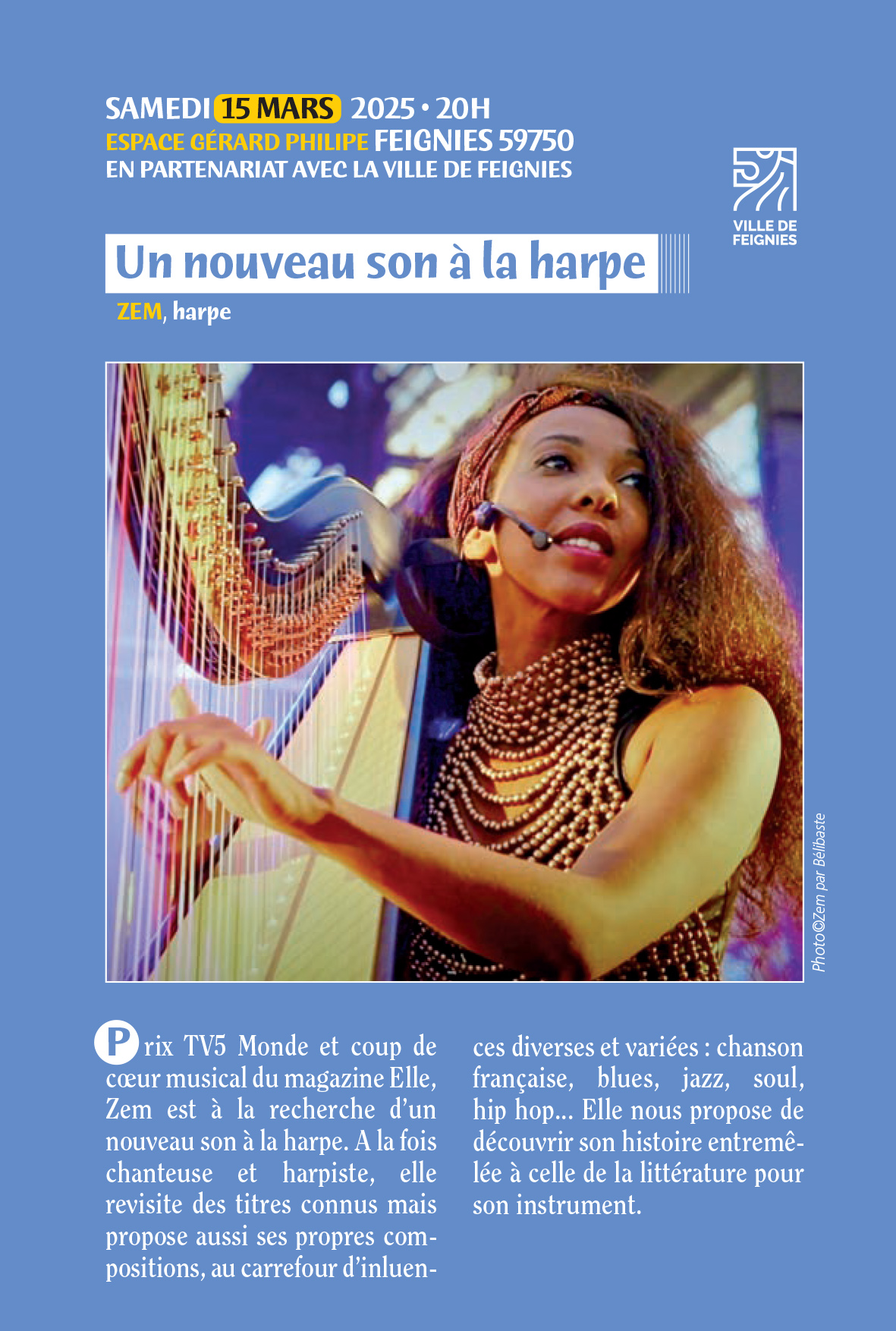 31ème Festival International "Harpe en Avesnois" : Zem... Le 15 mars 2025