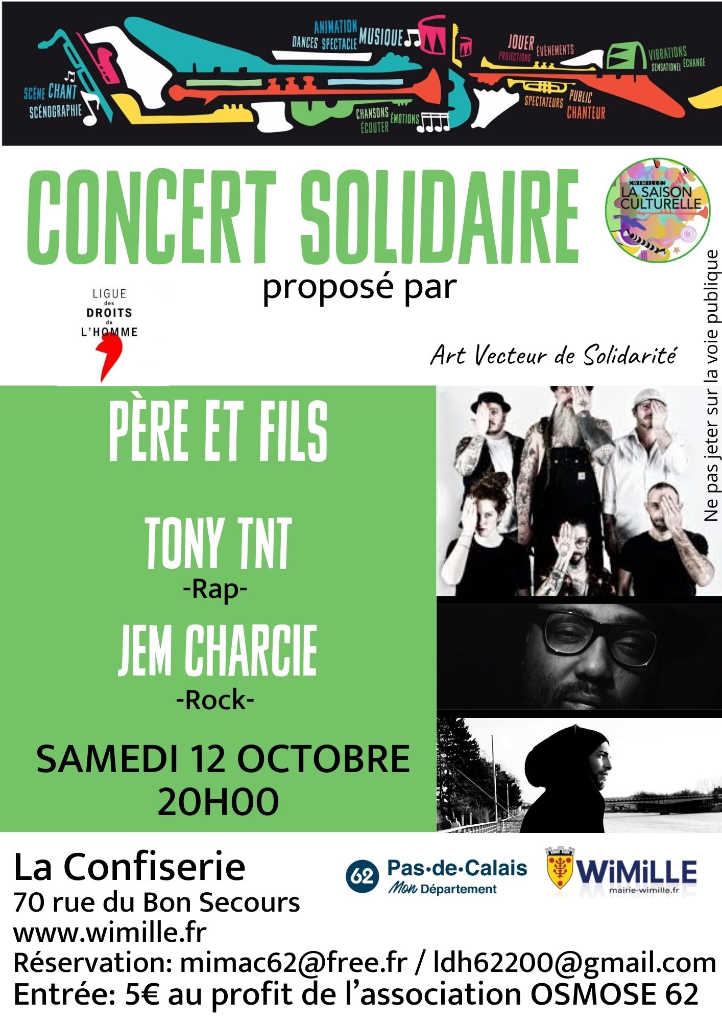 Concert solidaire: Père et fils, Tony TNT, Jem Charcie Le 12 oct 2024