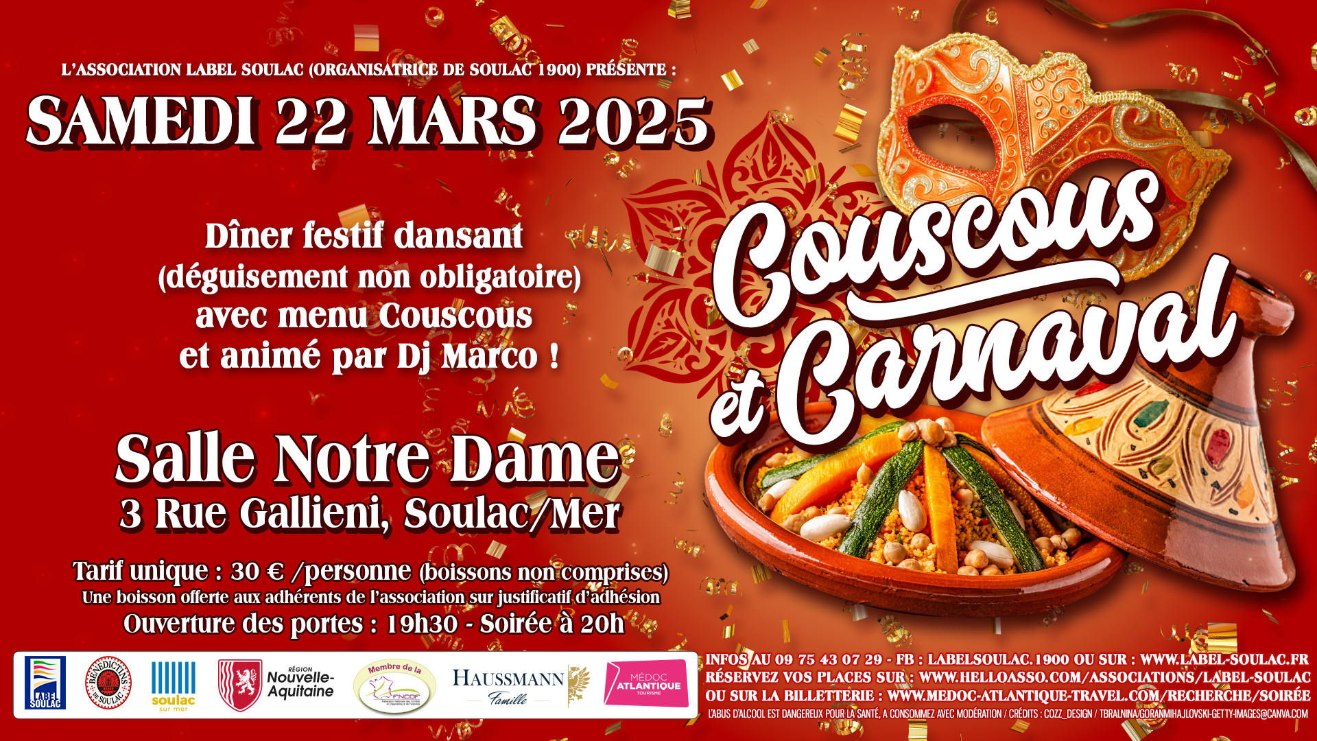 Soirée Couscous et Carnaval animée par Dj Marco Le 22 mars 2025