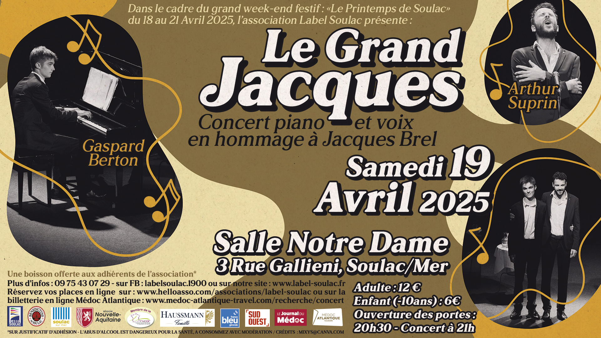 Concert “Le Grand Jacques” duo piano voix - hommage... Le 19 avr 2025