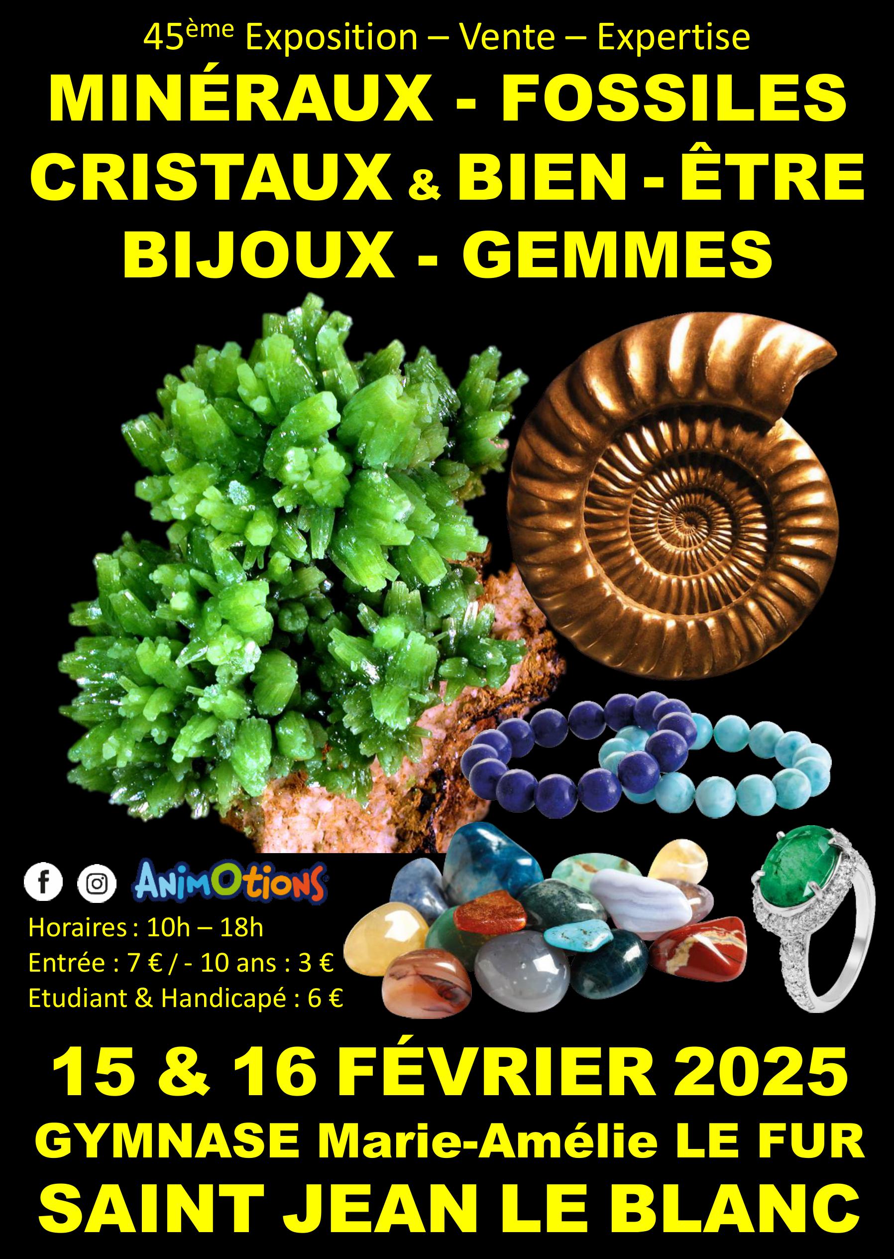 45ème Salon Minéraux Fossiles Cristaux & Bien-Être... Du 15 au 16 fév 2025