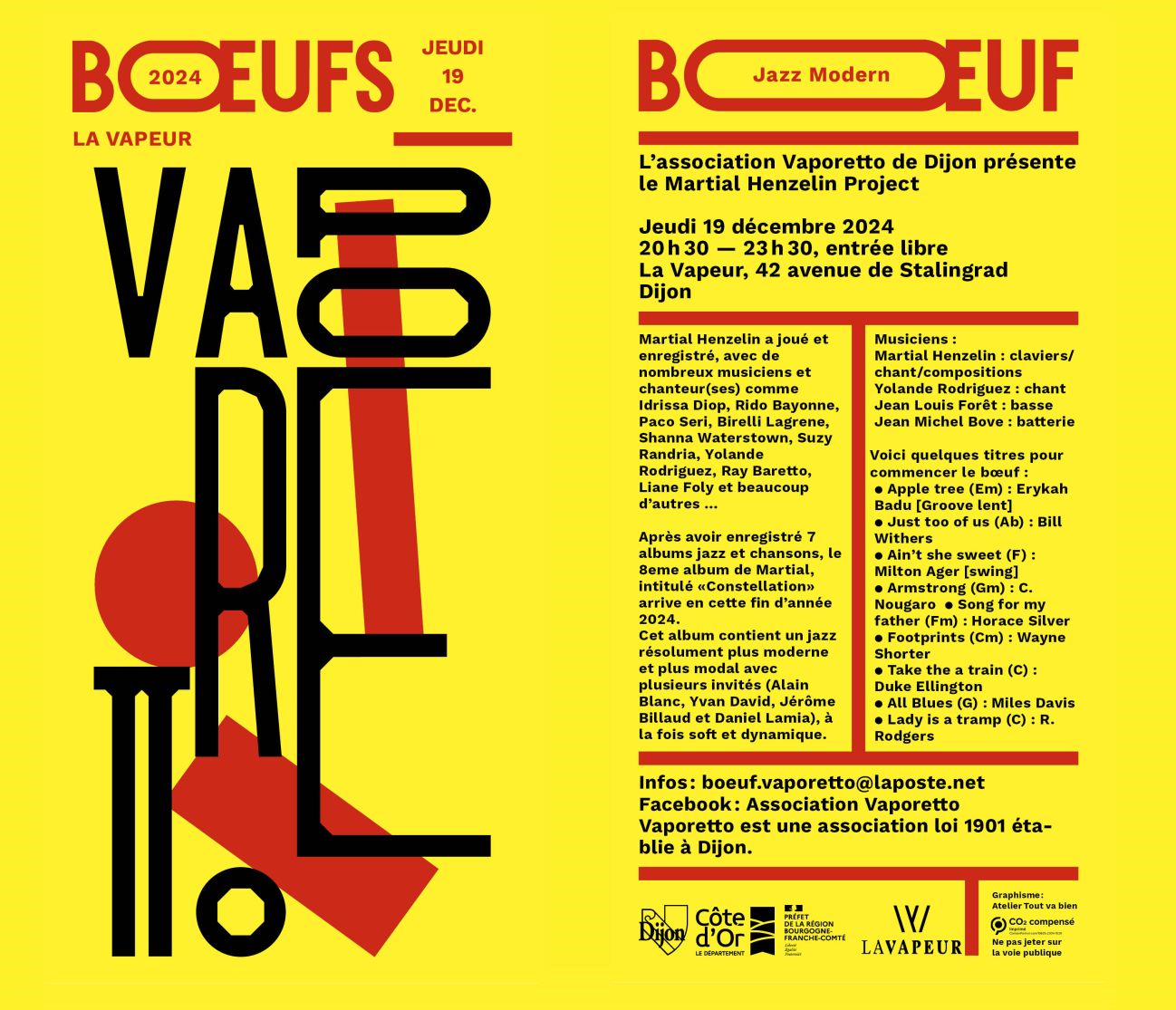 Boeuf Jazz à La Vapeur le jeudi 19 décembre